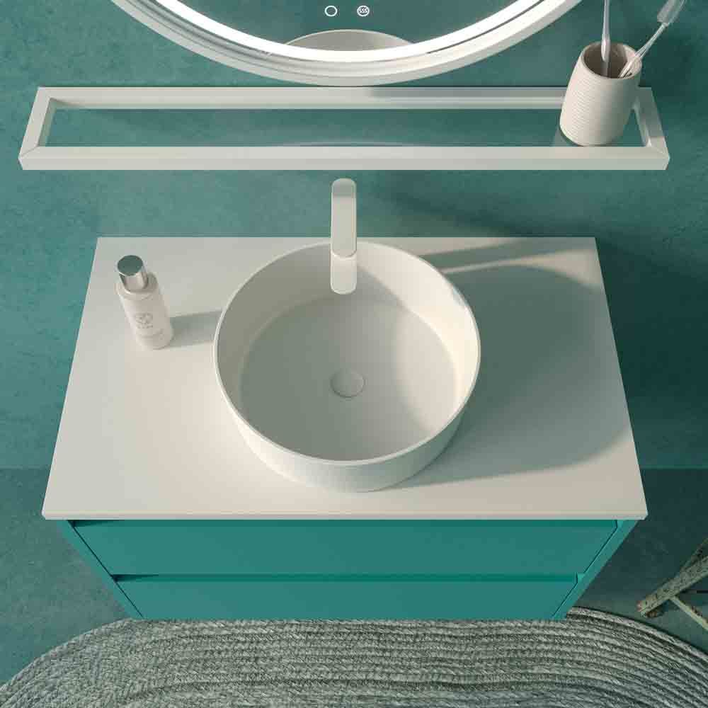 Mueble de baño suspendido 2 cajones CLAIRE con lavabo Solid Surface AZUL TURQUESA - Imagen 4