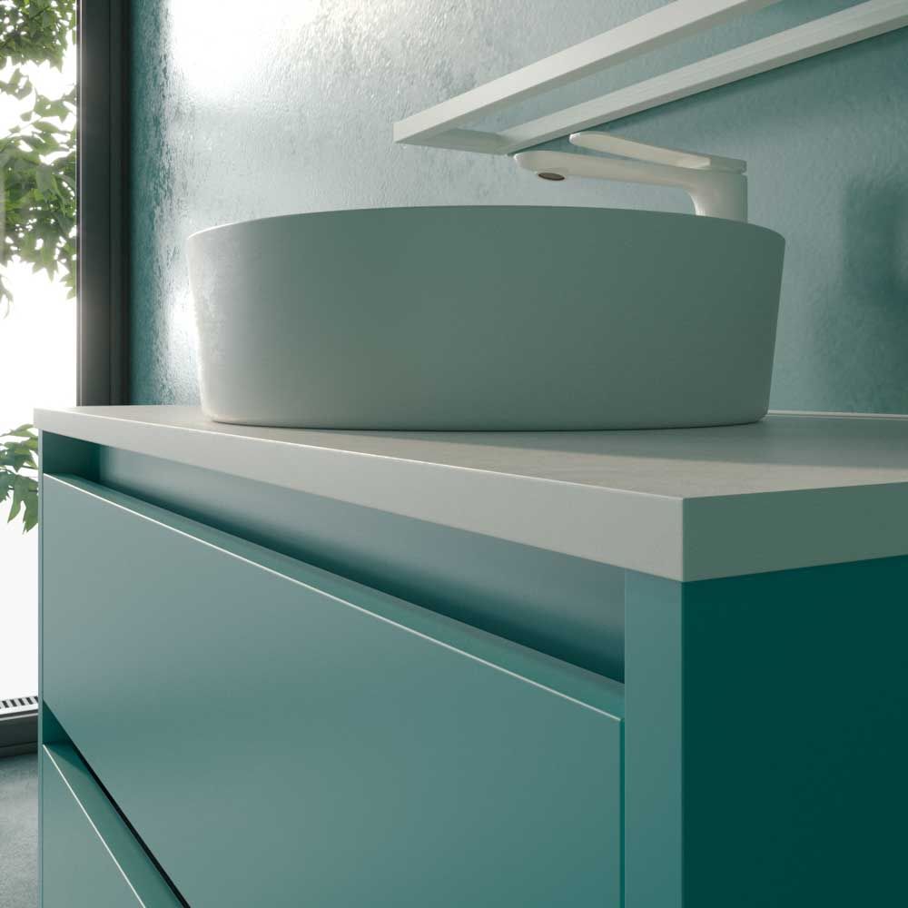 Mueble de baño suspendido 2 cajones CLAIRE con lavabo Solid Surface AZUL TURQUESA - Imagen 3
