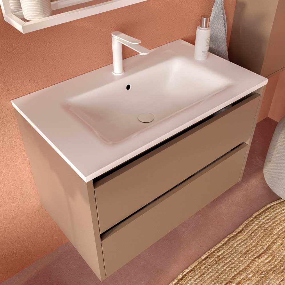 Mueble de baño suspendido 2 cajones CLAIRE con lavabo Solid Surface PARDO PALIDO - Imagen 8