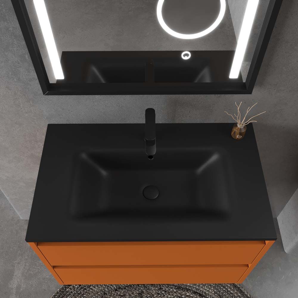 Mueble de baño suspendido 2 cajones CLAIRE con lavabo Solid Surface PARDO ANARANJADO - Imagen 2