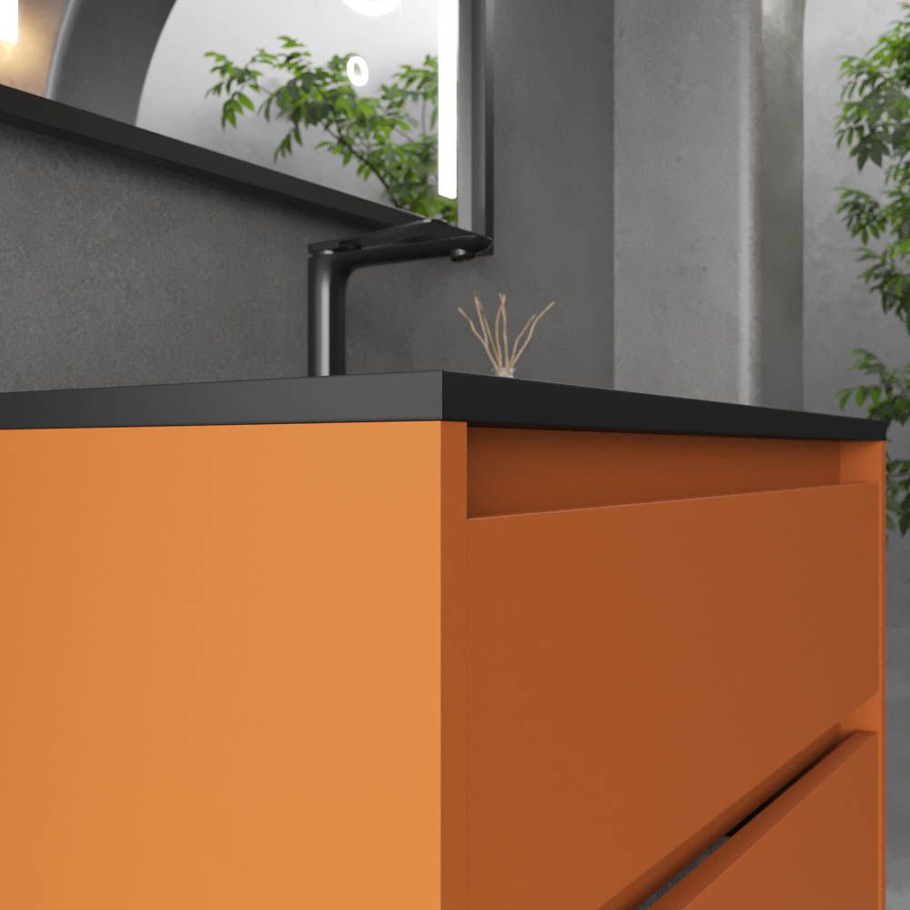 Mueble de baño suspendido 2 cajones CLAIRE con lavabo Solid Surface PARDO ANARANJADO - Imagen 5