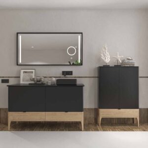 Mueble de baño VICENT con patas 4 cajones encimera Solid Surface con lavabo SATET