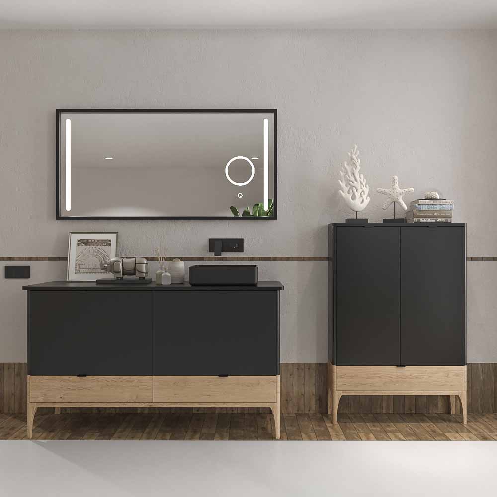 Mueble de baño VICENT con patas 4 cajones encimera Solid Surface con lavabo SATET