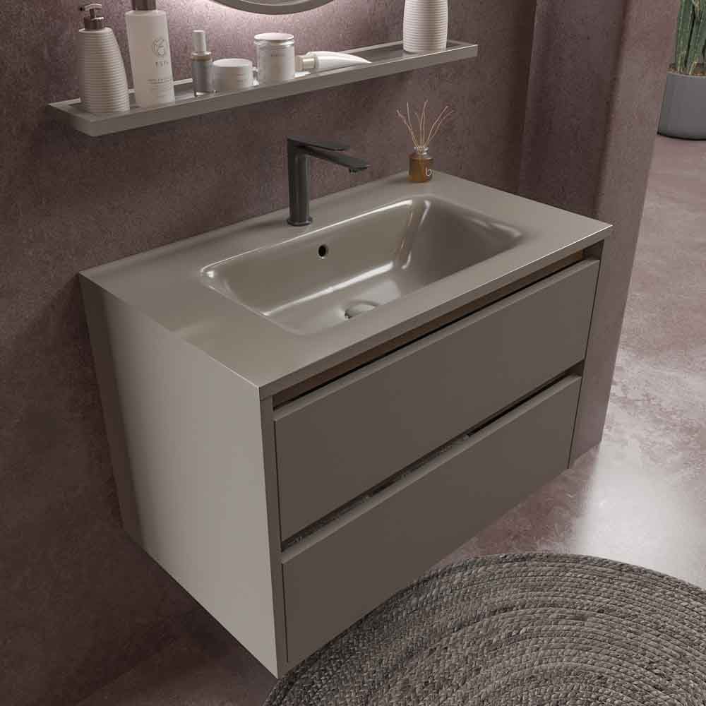 Mueble de baño suspendido 2 cajones CLAIRE con lavabo Solid Surface GRIS CUARZO - Imagen 5