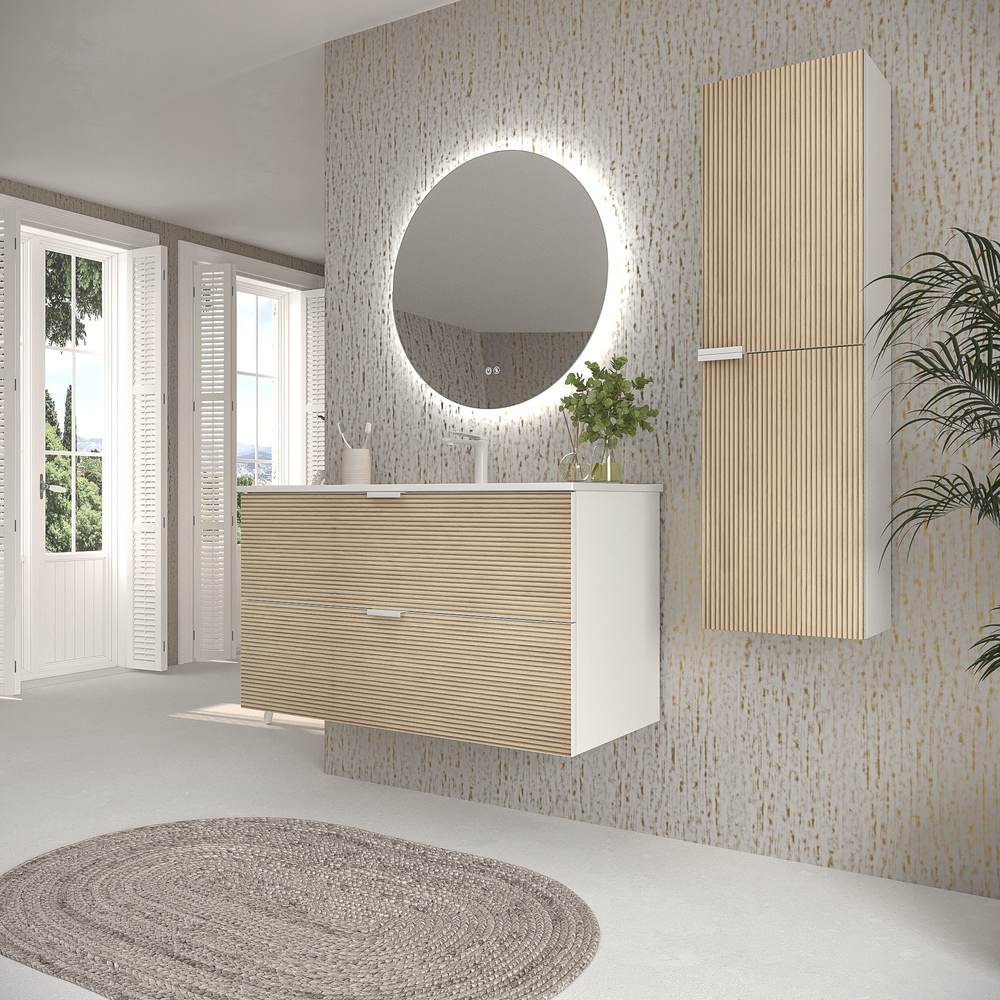 Mueble de baño suspendido 2 cajones ADAM con lavabo porcelana bicolor ALCATRAZ/BLANCO - Imagen 5