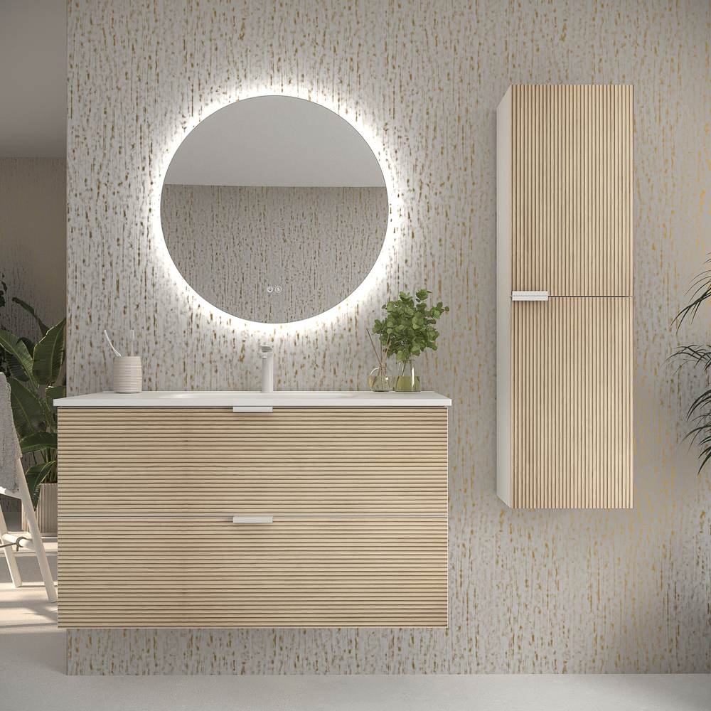 Mueble de baño suspendido 2 cajones ADAM con lavabo porcelana bicolor ALCATRAZ/BLANCO