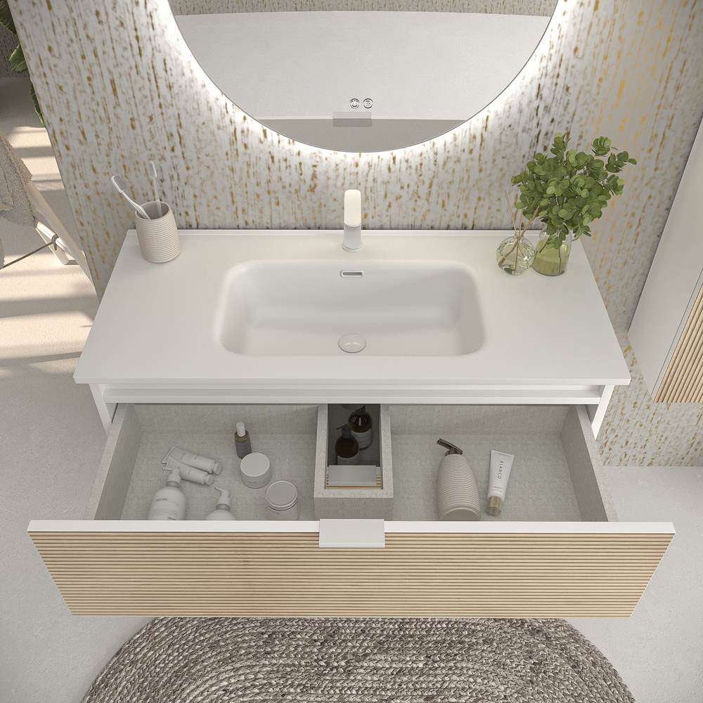 Mueble de baño suspendido 2 cajones ADAM con lavabo porcelana bicolor ALCATRAZ/BLANCO - Imagen 3