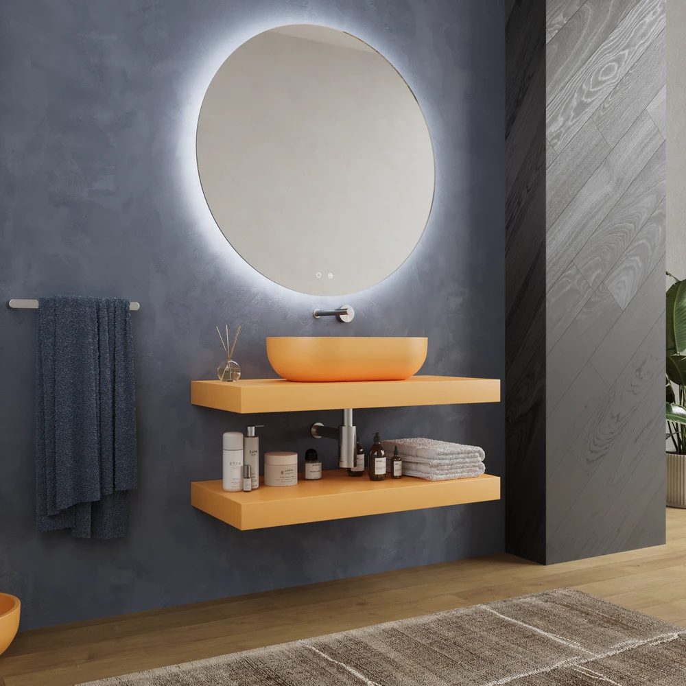 Encimera con faldón suspendida lavabo SOLID SURFACE KONNA Amarillo azafrán Ral 1017 - Imagen 4