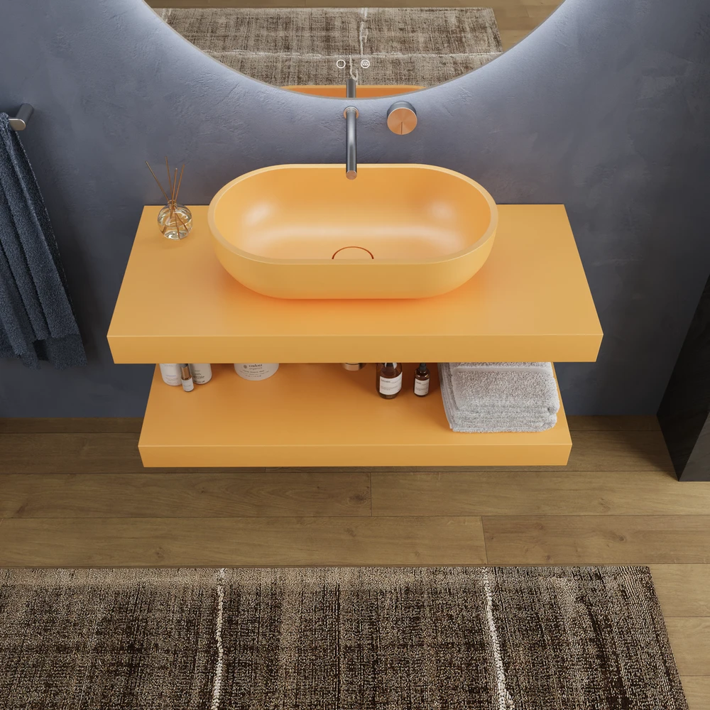 Encimera con faldón suspendida lavabo SOLID SURFACE KONNA Amarillo azafrán Ral 1017 - Imagen 3