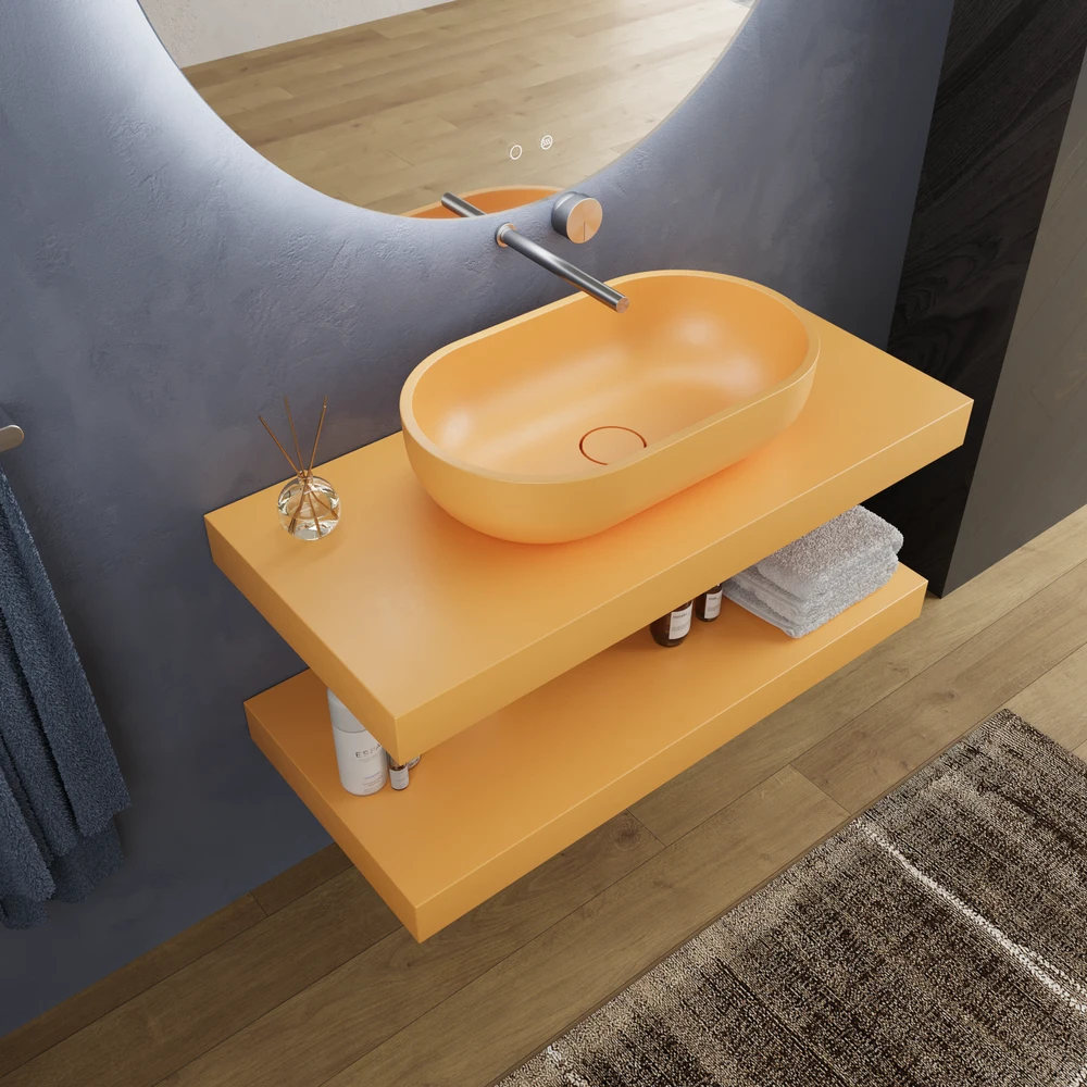 Encimera con faldón suspendida lavabo SOLID SURFACE KONNA Amarillo azafrán Ral 1017 - Imagen 2