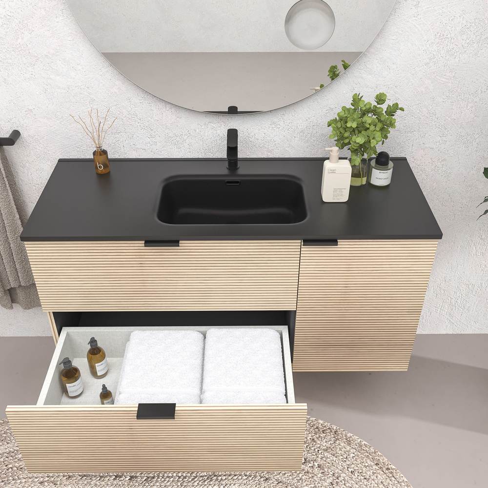 Mueble de baño suspendido 2 cajones / 1 puerta VITO ALCATRAZ con lavabo porcelana NEGRO - Imagen 2