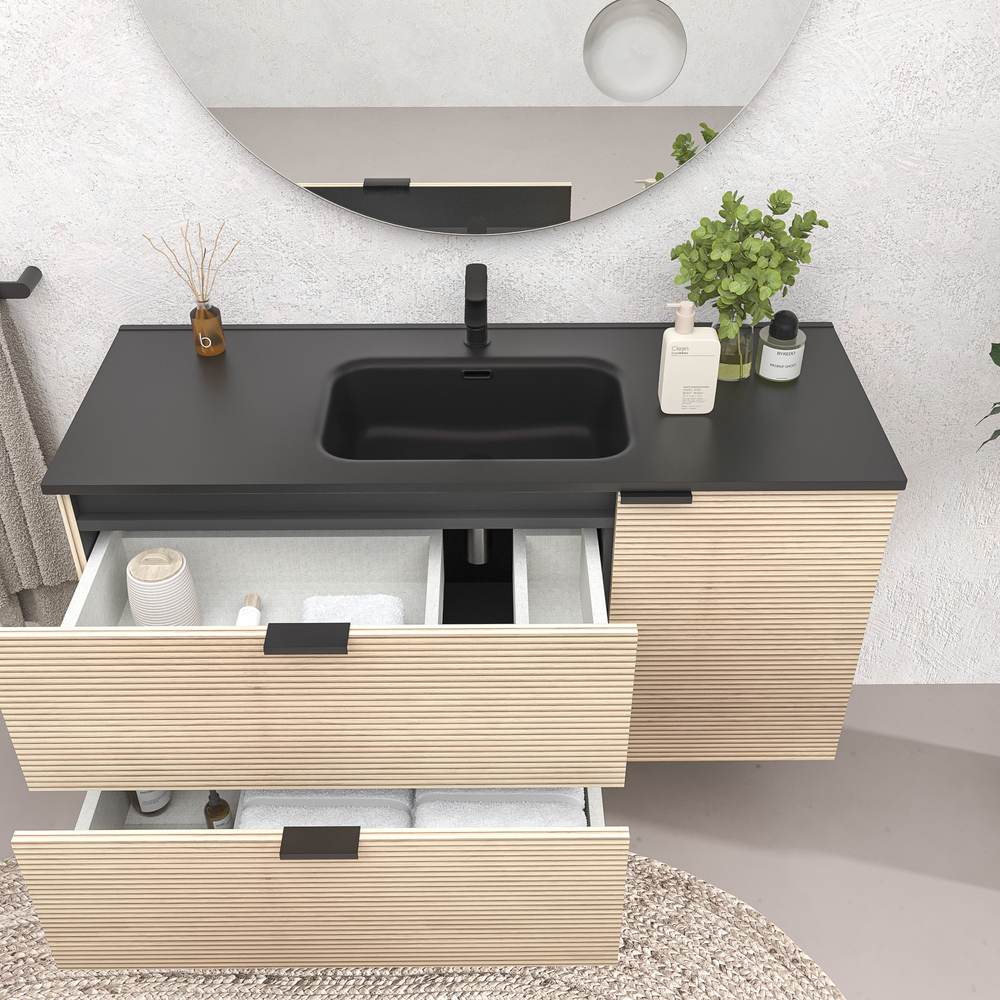 Mueble de baño suspendido 2 cajones / 1 puerta VITO ALCATRAZ con lavabo porcelana NEGRO - Imagen 5