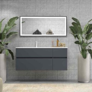 Mueble de baño DUNE suspendido 4 cajones con encimera SOLID SURFACE 2 senos  Gris Grafito