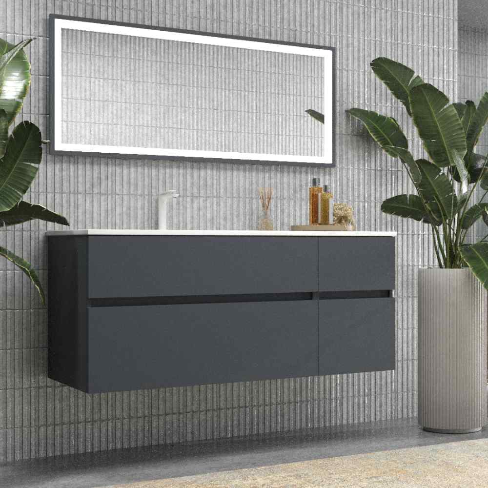 Mueble de baño DUNE suspendido 4 cajones con encimera SOLID SURFACE 2 senos Gris Grafito - Imagen 3