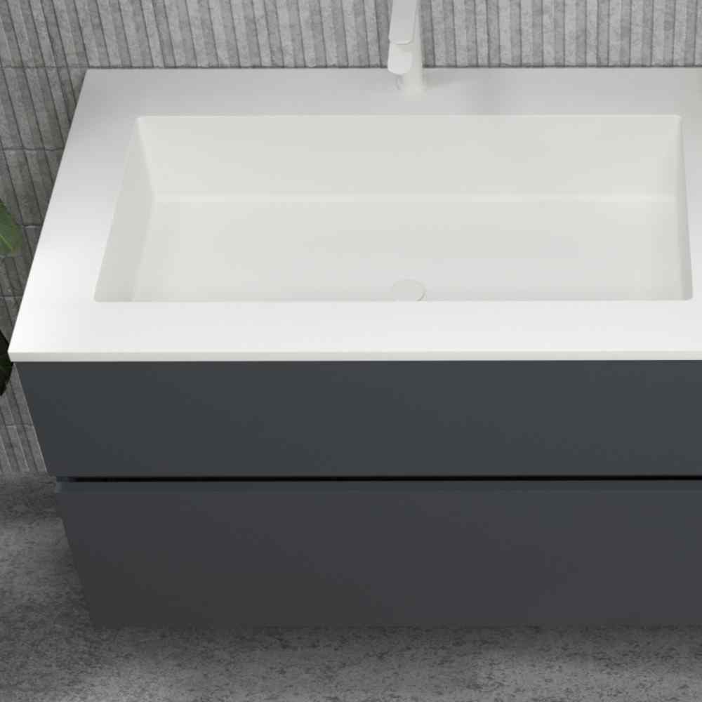 Mueble de baño DUNE suspendido 4 cajones con encimera SOLID SURFACE 2 senos Gris Grafito - Imagen 2