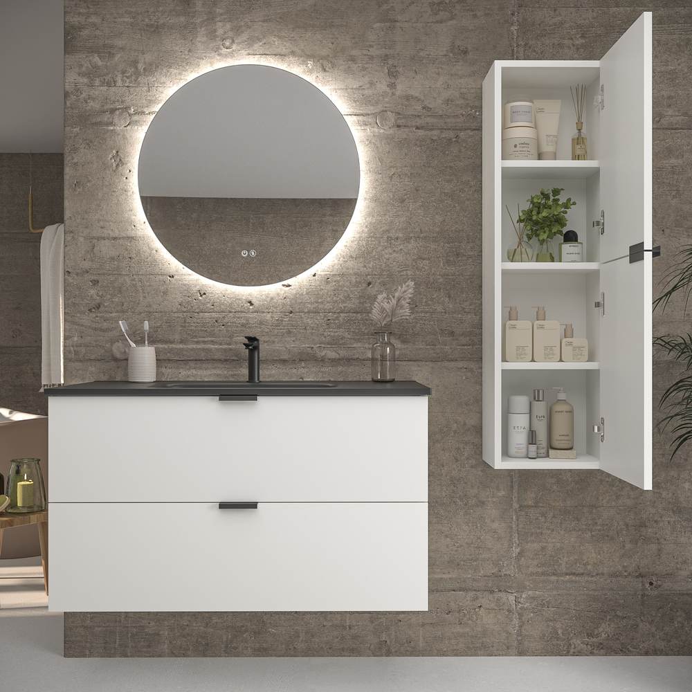 Mueble de baño suspendido 2 cajones ADAM acabado BLANCO con lavabo porcelana NEGRO - Imagen 4