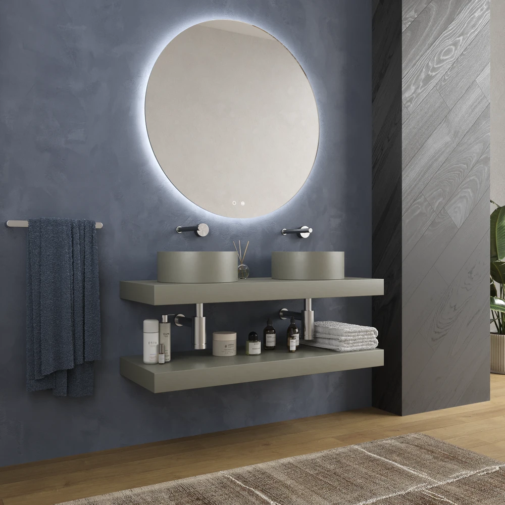 Encimera con faldón suspendida 120 cm Solid Surface BOLETE Gris Musgo - Imagen 4