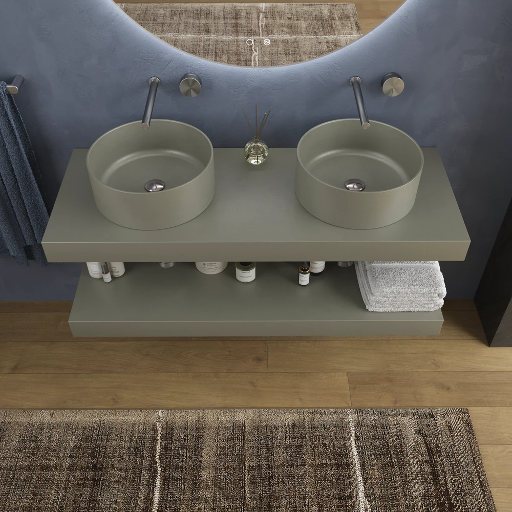 Encimera con faldón suspendida 120 cm Solid Surface BOLETE Gris Musgo - Imagen 3