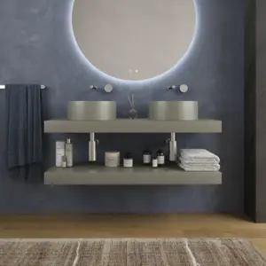 Encimera con faldón suspendida  120 cm  Solid Surface BOLETE  Gris Musgo