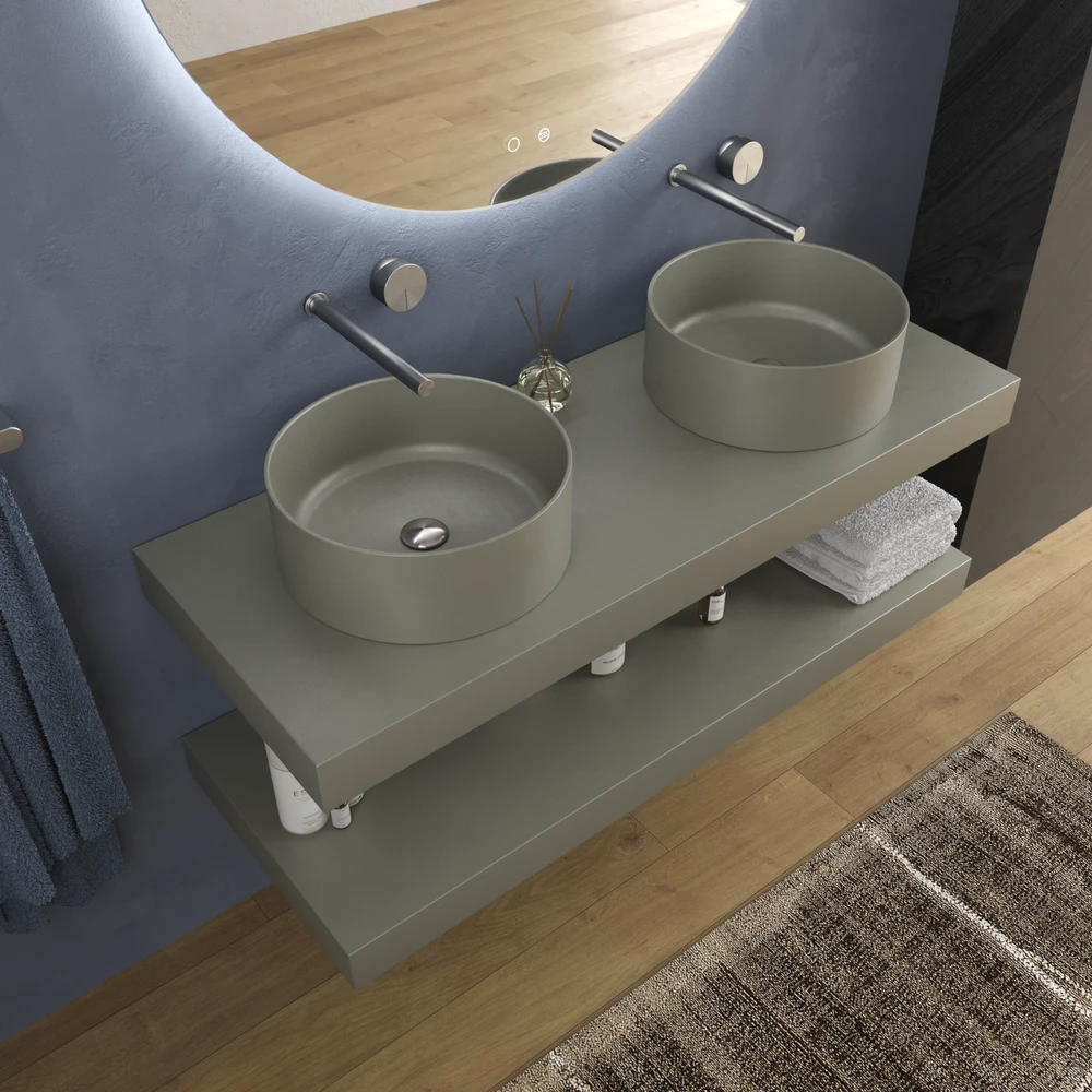 Encimera con faldón suspendida 120 cm Solid Surface BOLETE Gris Musgo - Imagen 2