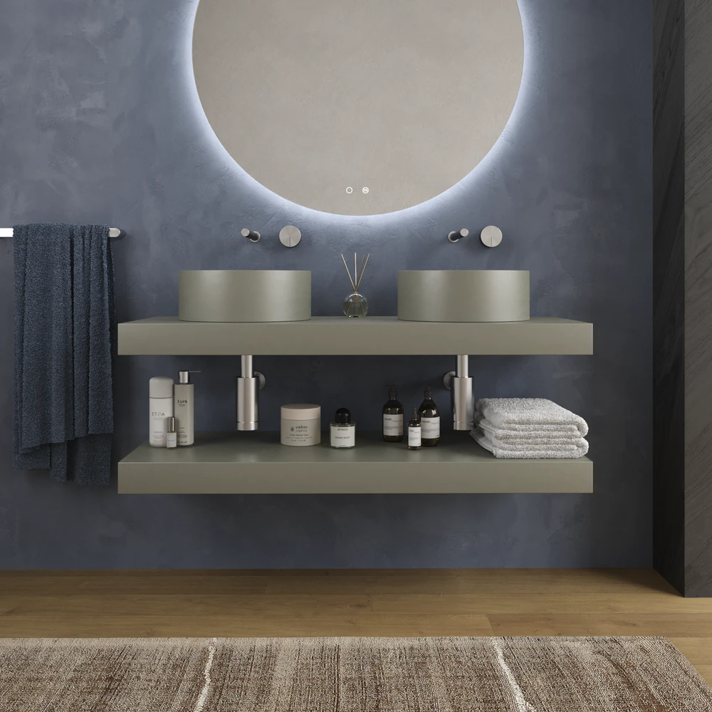 Encimera con faldón suspendida 120 cm Solid Surface BOLETE Gris Musgo