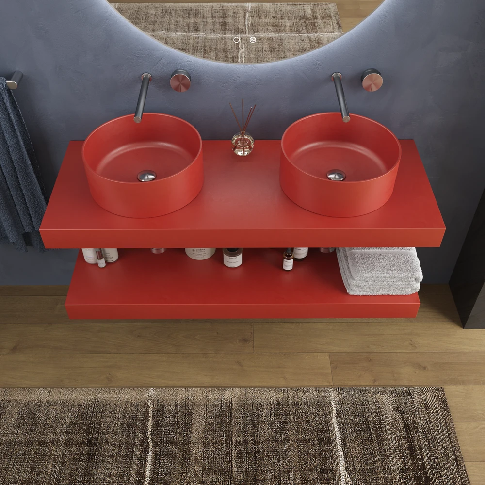 Encimera con faldón suspendida 120 cm Solid Surface BOLETE Naranja Blod - Imagen 3