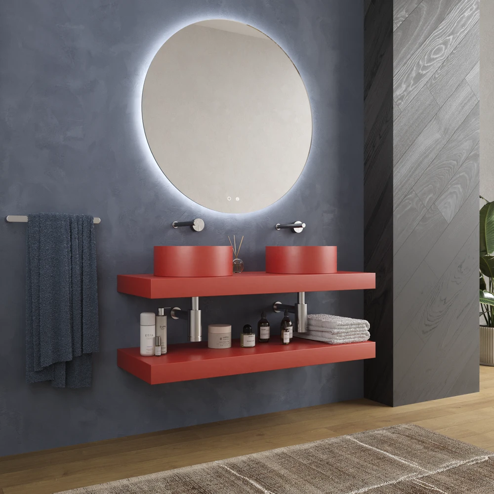 Encimera con faldón suspendida 120 cm Solid Surface BOLETE Naranja Blod - Imagen 4