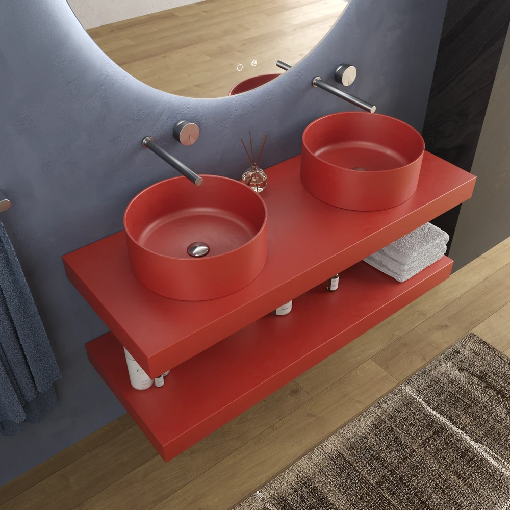 Encimera con faldón suspendida 120 cm Solid Surface BOLETE Naranja Blod - Imagen 2