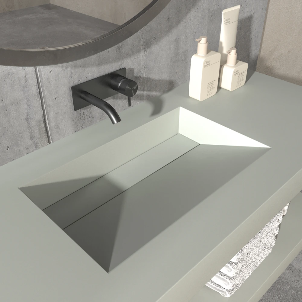 Lavabo suspendido a medida CUTE un seno centrado SOLID SURFACE Gris agata Ral 7038