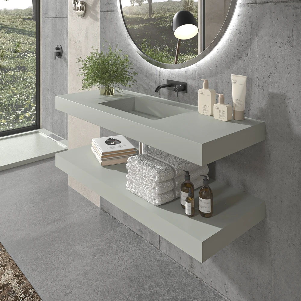 Lavabo suspendido a medida CUTE un seno centrado SOLID SURFACE Gris agata Ral 7038 - Imagen 3