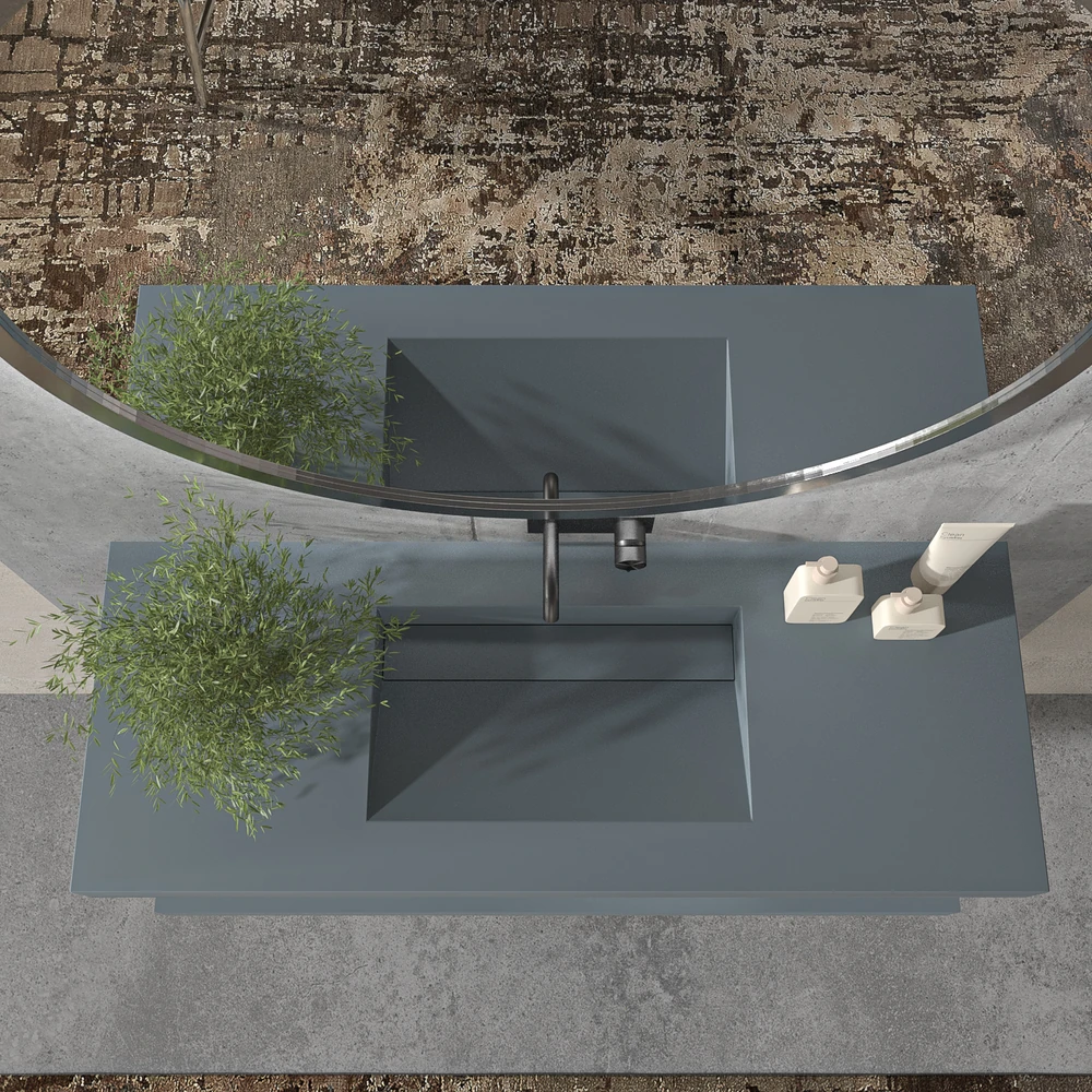 Lavabo suspendido a medida CUTE un seno centrado SOLID SURFACE Gris azulado Ral 7031 - Imagen 2