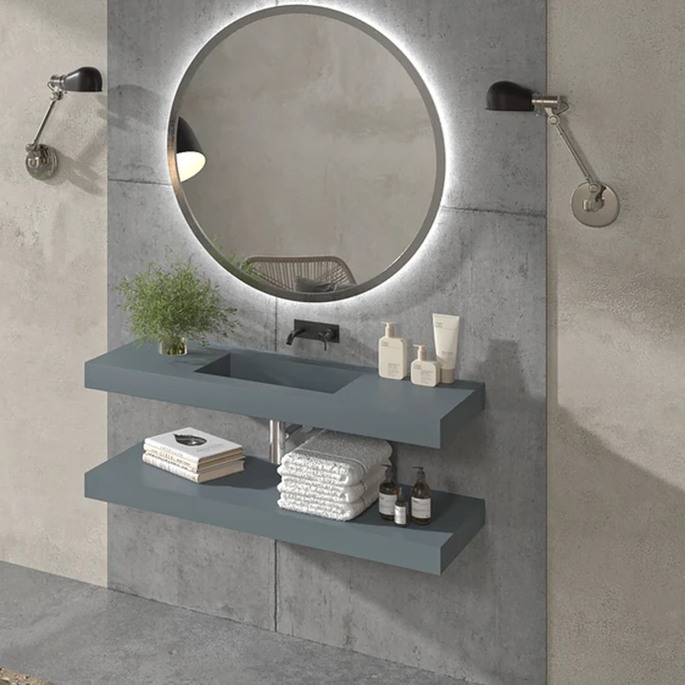 Lavabo suspendido a medida CUTE un seno centrado SOLID SURFACE Gris azulado Ral 7031 - Imagen 4