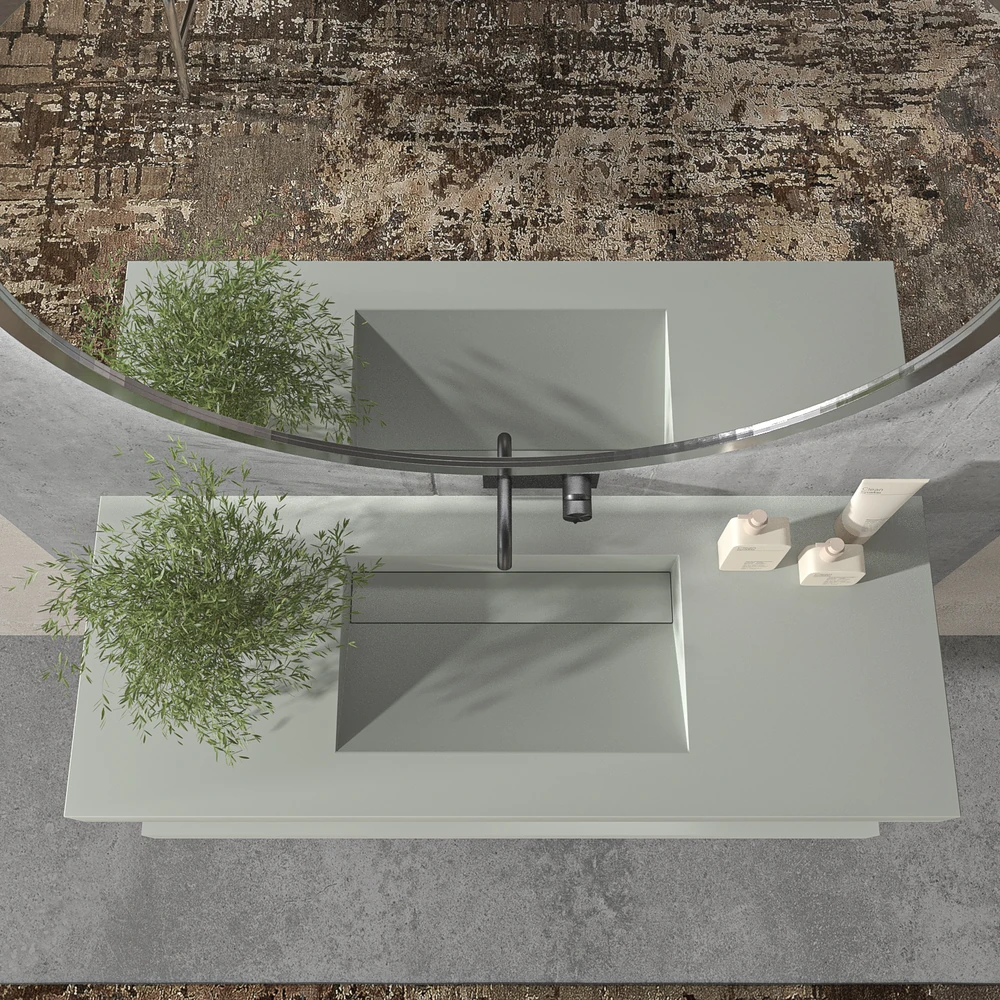 Lavabo suspendido a medida CUTE un seno centrado SOLID SURFACE Gris agata Ral 7038 - Imagen 4