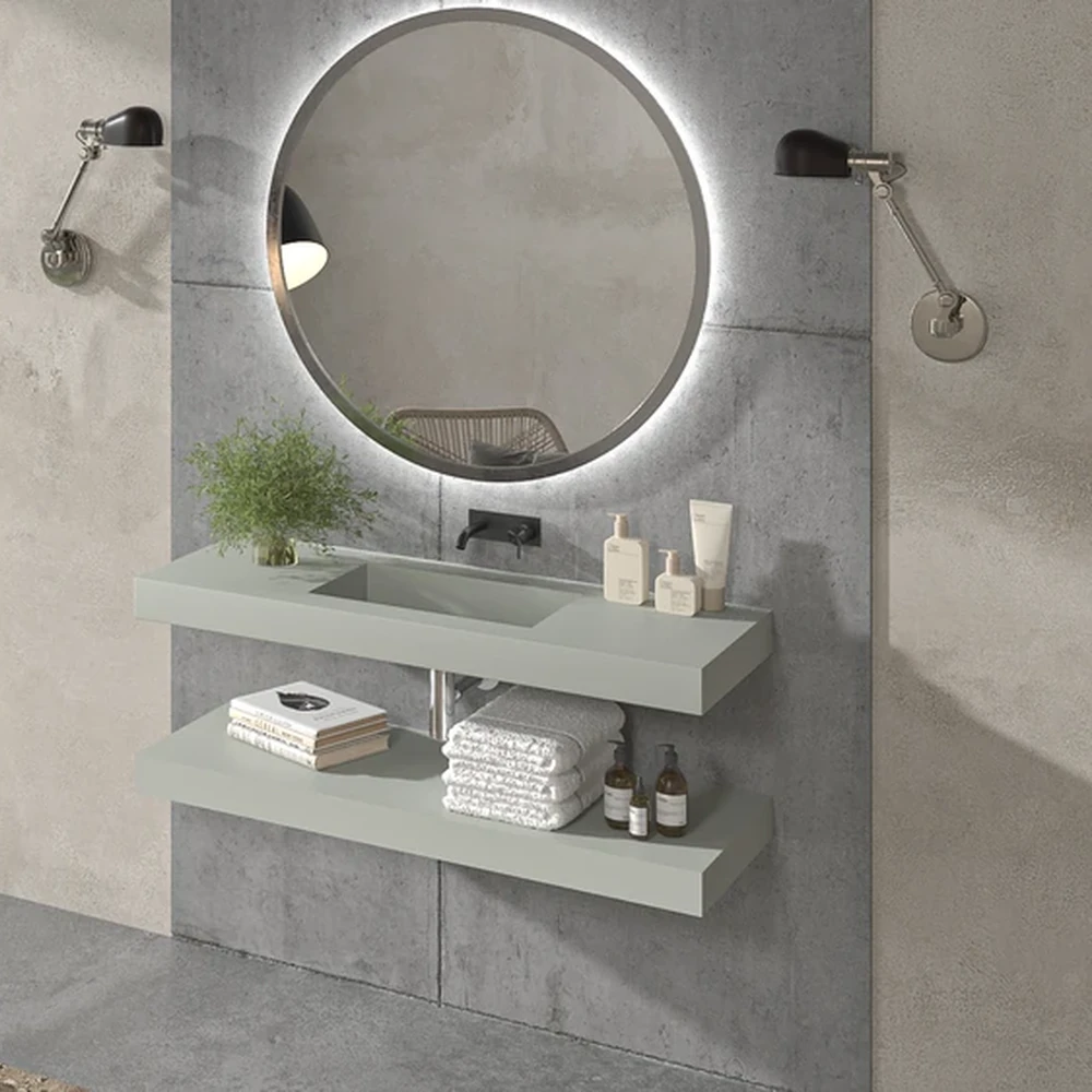 Lavabo suspendido a medida CUTE un seno centrado SOLID SURFACE Gris agata Ral 7038 - Imagen 2
