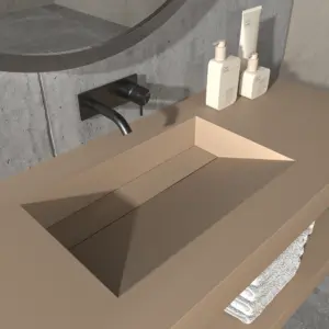 Lavabo suspendido  a medida CUTE  un seno centrado SOLID SURFACE  Moka Ral 1019