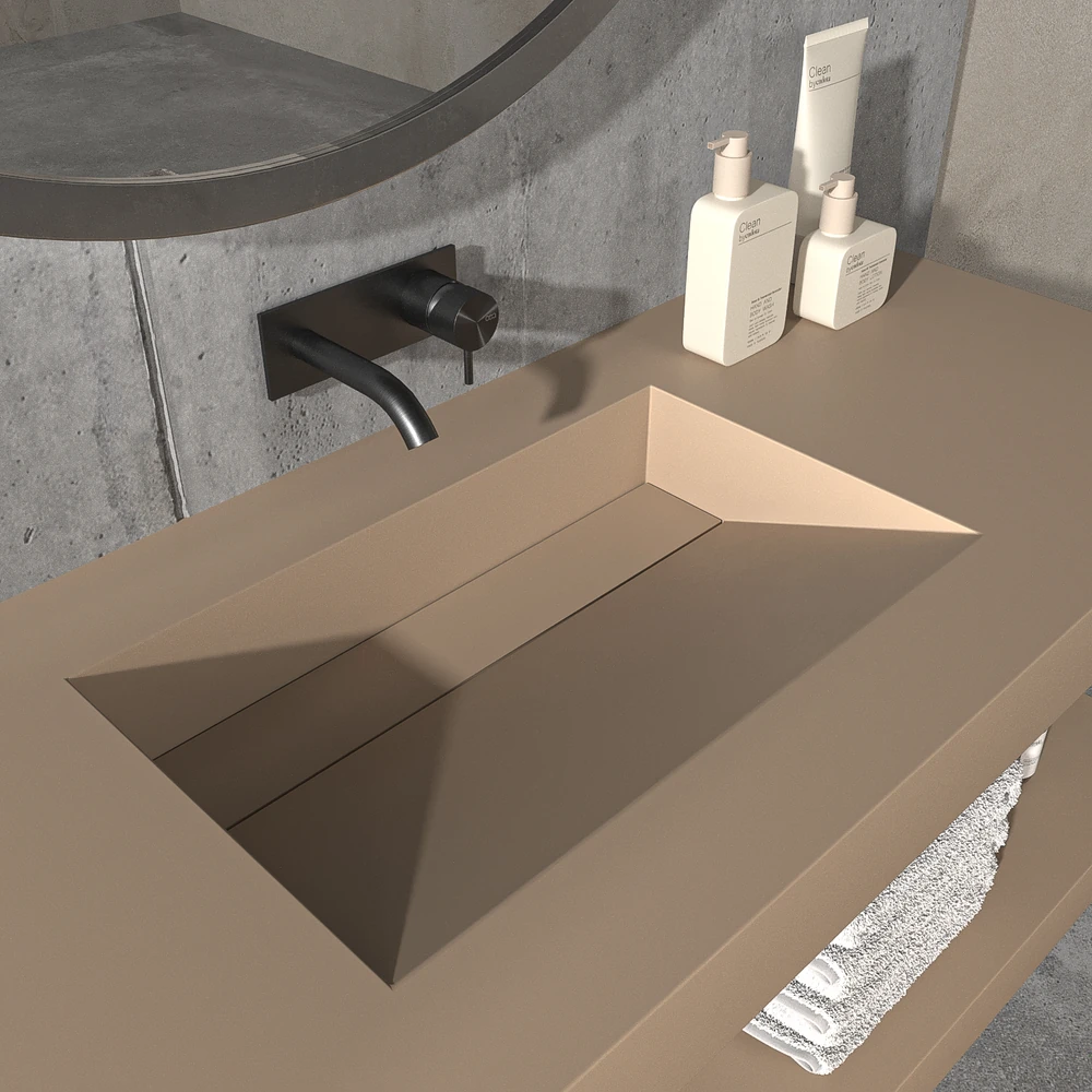 Lavabo suspendido a medida CUTE un seno centrado SOLID SURFACE Moka Ral 1019