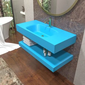 Lavabo suspendido LIDO un seno centrado  SOLID SURFACE Azul luminoso