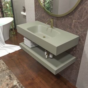 Lavabo suspendido LIDO un seno centrado  SOLID SURFACE Gris musgo