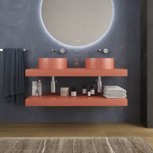 Encimera con faldón suspendida  120 cm  Solid Surface BOLETE  Naranja salmón