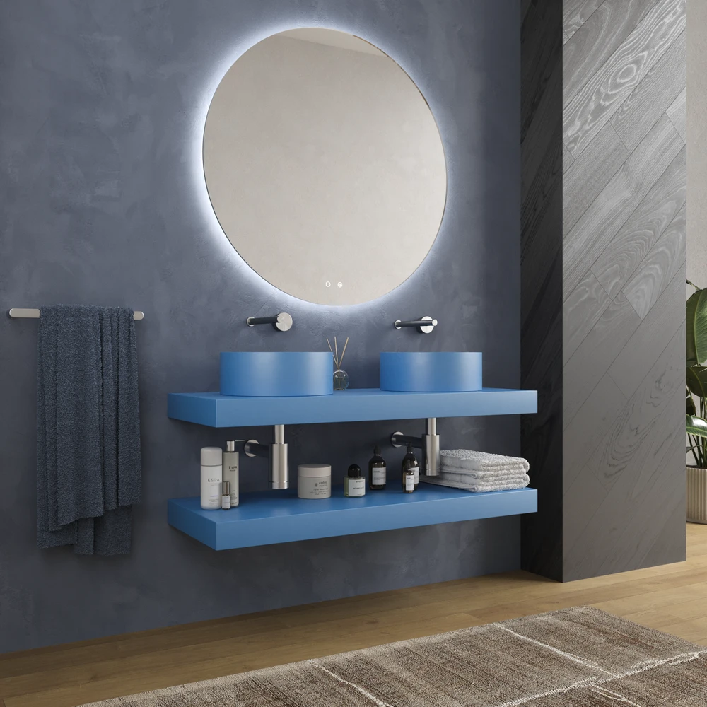 Encimera con faldón suspendida 120 cm Solid Surface BOLETE Azul luminoso - Imagen 4