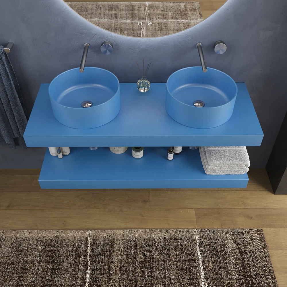 Encimera con faldón suspendida 120 cm Solid Surface BOLETE Azul luminoso - Imagen 3