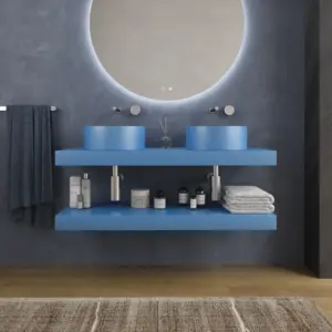 Encimera con faldón suspendida  120 cm  Solid Surface BOLETE  Azul luminoso