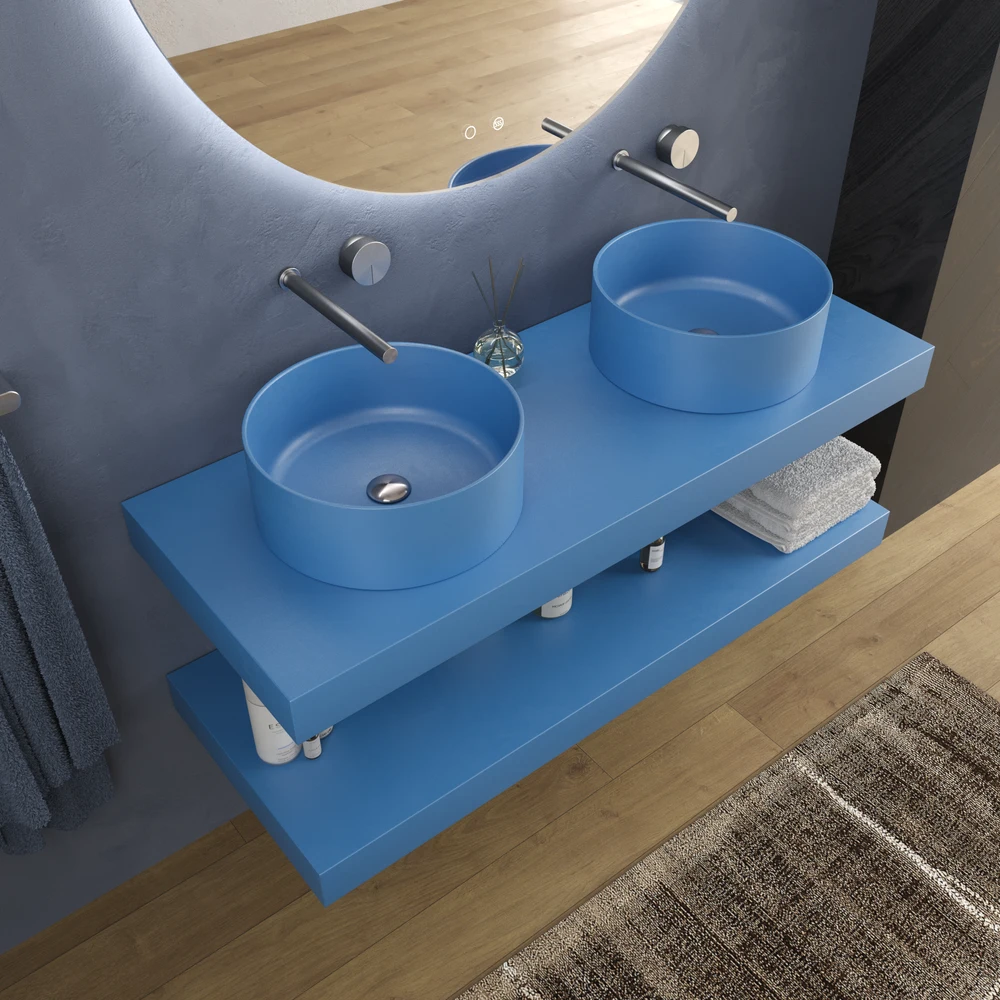 Encimera con faldón suspendida 120 cm Solid Surface BOLETE Azul luminoso - Imagen 2