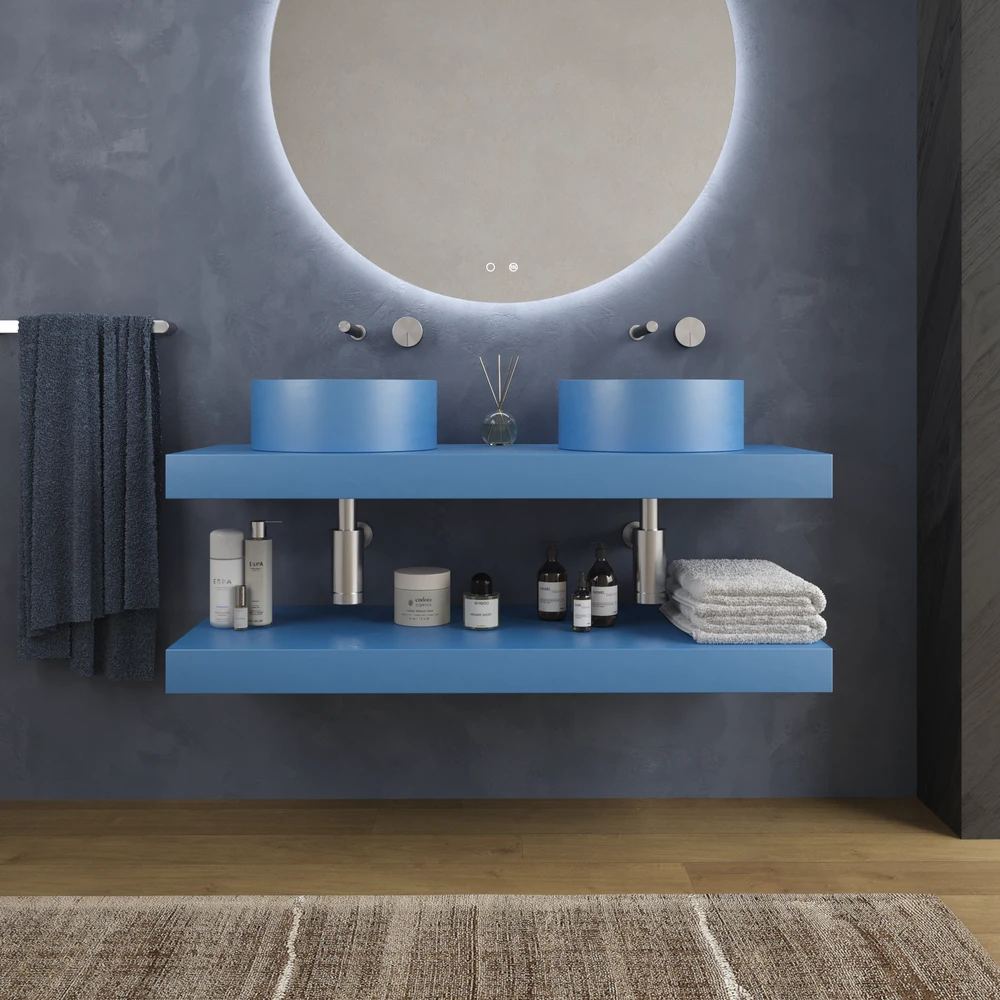 Encimera con faldón suspendida 120 cm Solid Surface BOLETE Azul luminoso