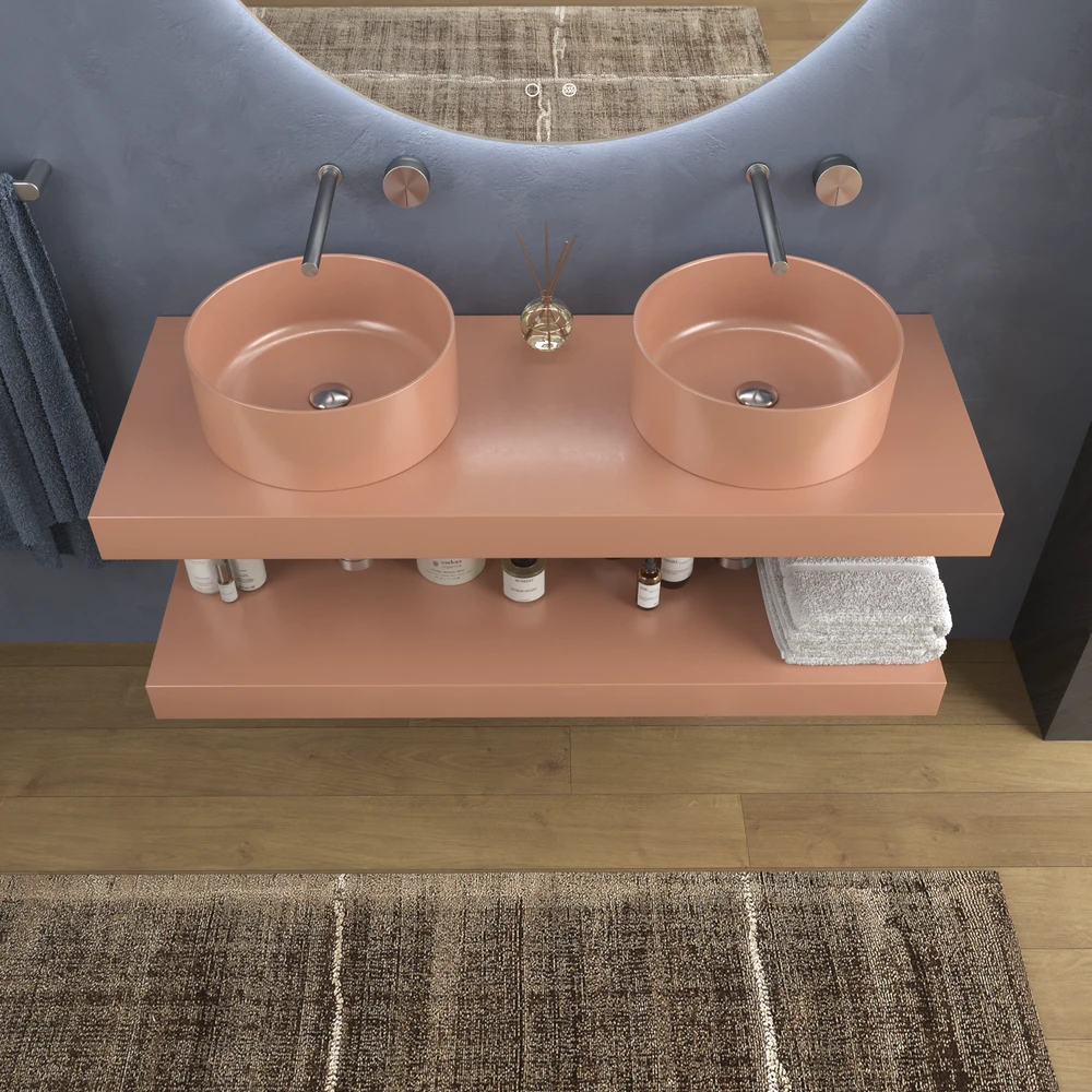 Encimera con faldón suspendida 120 cm Solid Surface BOLETE Beige Rojo - Imagen 3