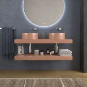 Encimera con faldón suspendida  120 cm  Solid Surface BOLETE  Beige Rojo