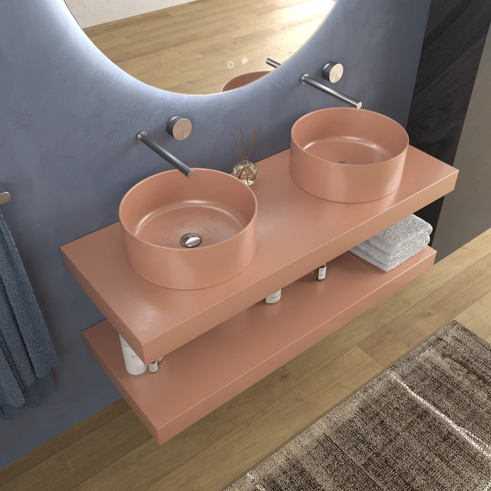 Encimera con faldón suspendida 120 cm Solid Surface BOLETE Beige Rojo - Imagen 2