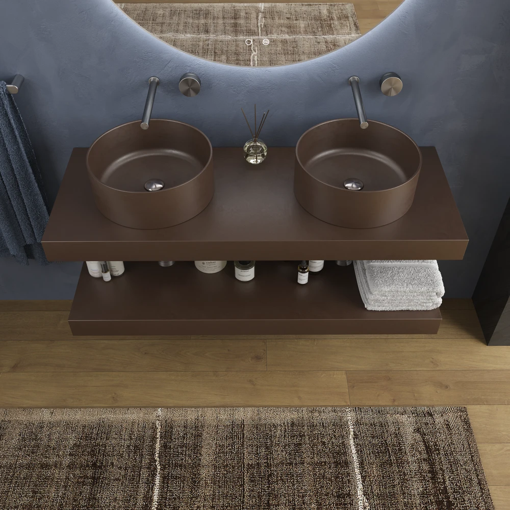 Encimera con faldón suspendida 120 cm Solid Surface BOLETE Marrón sepia - Imagen 4