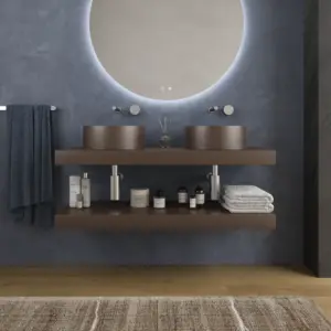 Encimera con faldón suspendida  120 cm  Solid Surface BOLETE  Marrón sepia