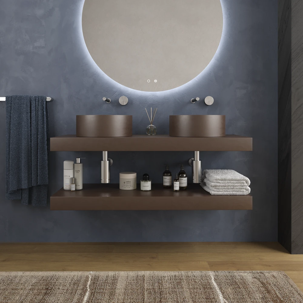 Encimera con faldón suspendida 120 cm Solid Surface BOLETE Marrón sepia